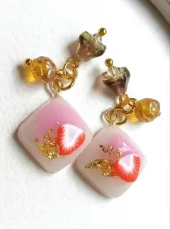 ฅ❤️ ねこ 猫 いちご りぼん レジン 花 ピアス イヤリング