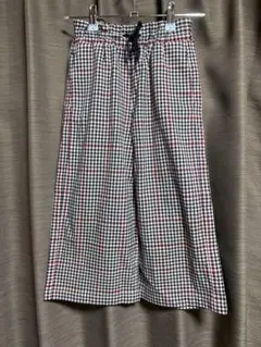 GU 130cm 女の子 パンツ ボトムスチェック柄 コットン混合 ワイドパンツ