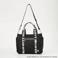 HELLO KITTY 通し手ヨコ型手提げ　ナイロン　黒　ブラック