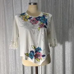 花柄刺繍 ホワイト レッスンウェア　L位 社交ダンス