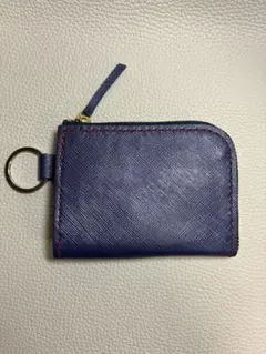 ハンドメイド 本革 L字ファスナー ミニ財布 (ネイビー)
