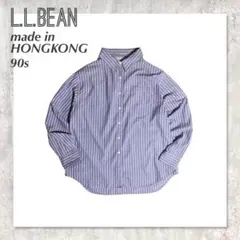 90s香港製L.L.Beanエルエルビーンストライプ長袖シャツXLレディース