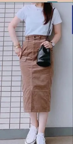 GU タイトスカート ベッチン Sサイズ ブラウン系 コーデュロイ