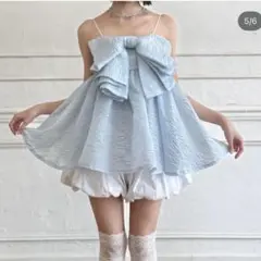 トリートユアセルフ ribbon jacquard cami tops blueのサムネイル