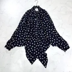 ANNARITA N シアーシャツ　紺　変形デザイン　リボン　ドット　イタリア製