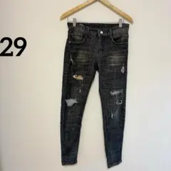 ダメージ加工 スキニーデニム 【29】 レディース ダークグレー