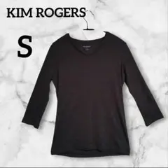 KIM ROGERS 【S】 Vネック 五分袖Tシャツ ダークブラウン