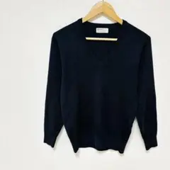Vネックニット　スクール　セーター　長袖L　濃紺ネイビー系　シンプル　通勤通学
