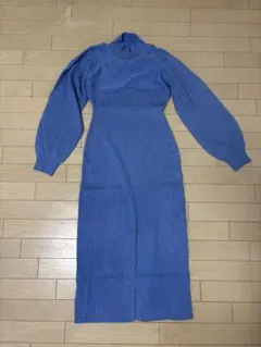 青 リブ編み ニットワンピース サイズ2