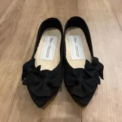 オッフェン ポインテッド フリル パンプス 38 24cm 黒 ニット 美品