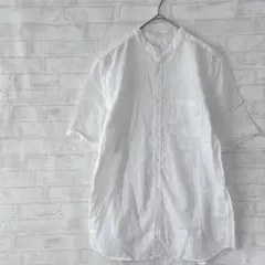 【H&M】ホワイト ノーカラー半袖シャツ バンドカラー Lサイズ a2966