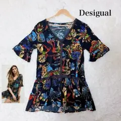 Desigual アロハ リゾート 半袖ブラウス チュニック ブラック