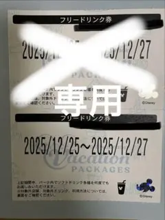 ディズニーバケパのフリードリンク券 2025年12月25日〜27日 2枚