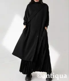 antiqua アシメプリーツワンピース ブラック
