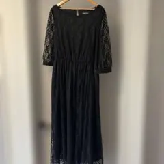 ANGELIEBE ブラックレースロングドレス M/L