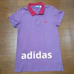 adidas　ポロシャツ　ボーダー柄　紫　赤　パープル　メンズ　М