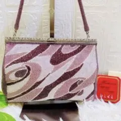 はしもと　ビーズ花柄ハンドバッグ ピンク Vintage】「はしもと」作 ビーズ刺繍バッグ Vintage Beaded Bag