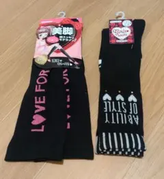 キッズ靴下 ブラック ピンク デザイン