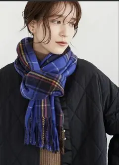 美品✨ショコラフィネローブ　ブルーチェック柄マフラー