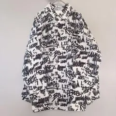 総柄 シャツ 襟付き 長袖 ゆったり XL 白黒 トップス ストリート 英字