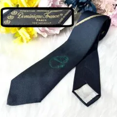 スリークラウン 【ドミニクフランス】 ネイビー シルク ネクタイ 光沢感 刺繍
