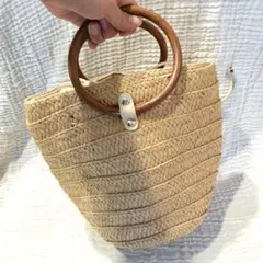 海外購入☆ストロー バケツ型 かごバッグ ベージュ