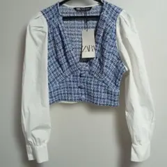 ZARA 青系 クロップドトップス Sサイズ