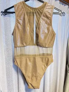 値下げ❣️ ベージュ ワンピース水着 メッシュデザイン　モノキニ