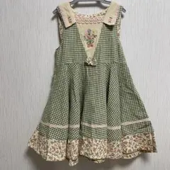 スーリー Souris ワンピース 110cm 千鳥格子 刺繍 花柄 レース