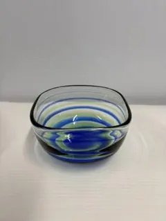 青と緑のストライプ 角型ボウル