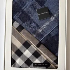 BURBERRY ネイビー チェック柄 ハンカチ とタオルセット