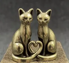 ペア猫 フィギュア 真鍮製 金属工芸 置物