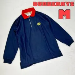 【BURBERRYS】長袖ポロシャツ　首元裏地バーバリー柄　ワンポイント刺繍　M