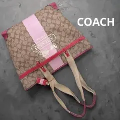 COACH コーチ トートバッグ PVC レザー ピンク シグネチャー A4