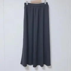 GU フレアスカート 膝下丈　ロングスカート　ゴムウエスト　ダークネイビー　L