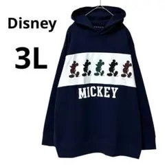 ディズニー　パーカー長袖トップス　ミッキープリント　レディース　3L ネイビー
