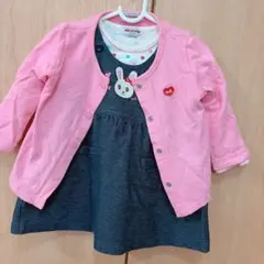 ミキハウス　ジャンパースカートとシャツ、カーディガンのセット　70〜80cm