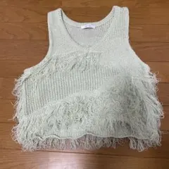 JEANASIS ニットベスト フリンジ ライトグリーン F