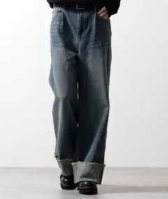 [CLEL] ヴィンテージデザイン ロールアップデニムパンツ