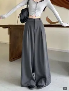 グレー ワイドパンツ プリーツ入り Mサイズ SHEIN スラックス
