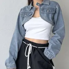 SHEIN DAZY フレアヘム クロップデニムジャケット S