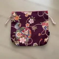和装用 巾着袋 濃紫 桜 鞠柄