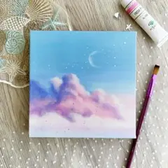 「昼の宇宙」絵画　アート　空　雲　宇宙　スピリチュアル　油絵　星空　ミニチュア