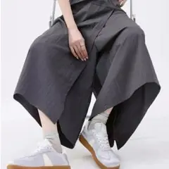 パンツ 巻き ロング ボトムス ボトム グレー L 巻きスカート風
