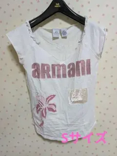 ARMANI EXCHANGE Vネック Tシャツ ホワイト ピンクロゴ