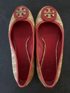 Tory Burch フラットシューズ ストロー素材 レッドのサムネイル