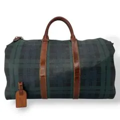 ポロラルフローレン　ボストンバッグ　トラベルバッグ　チェック柄　PVCレザー　緑