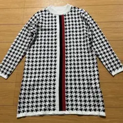 ハウンドトゥース柄 長袖ワンピース