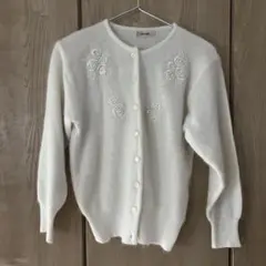 【美品】花柄刺繍 ホワイトカーディガン ミセス 婦人服 昭和レトロ