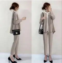 ベージュ フレアジャケット パンツスーツ S